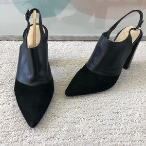 Italian Black suede/leather sling back heels. Classy style. Butter brand